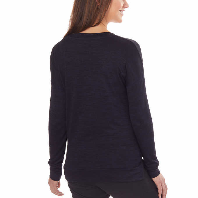 New Women Kirkland Signature Ladies Long Sleeve V Neck Top Small Navy Marled S2