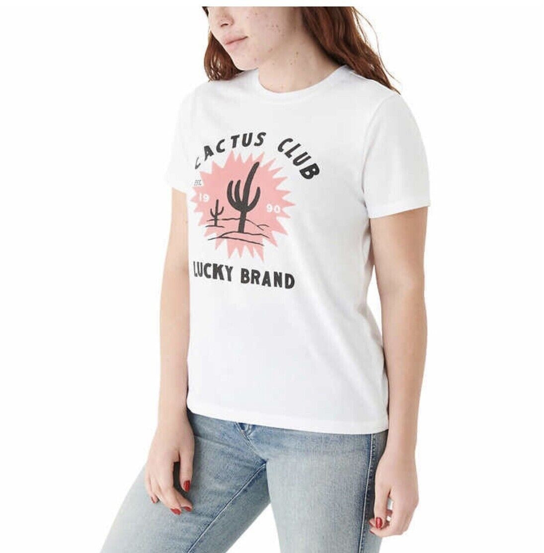 Lucky Brand Women White Cactus Club Graphic T-Shirt XL3