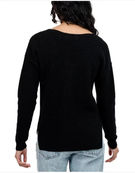 Kersh Womens V-Neck Long Sleeve Merino Wool Blend Pullover Sweater Black J42