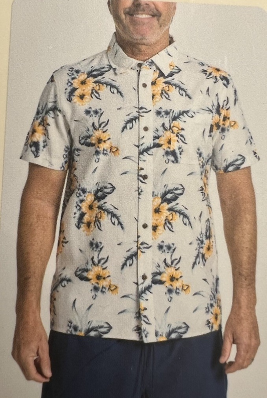 Dockers Men's Tropical Floral Short Sleeve Button Down Hawaiian  Woven Shirt0