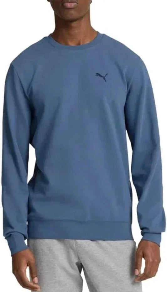Puma Mens Pullover Textured Crew Neck Sweatshirt Blue Logo S4 Large0