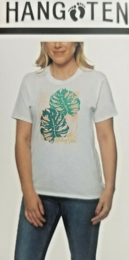 New Women's Hang Ten premier Tee Crew Neck T Shirt Short Sleeve White Large0