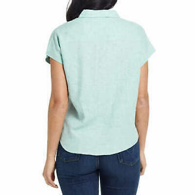 New Women Weatherproof Vintage Green Solid Washable Linen Top Shirt XL1