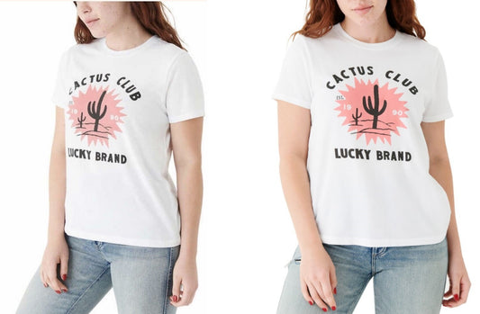 Lucky Brand Women White Cactus Club Graphic T-Shirt XL0