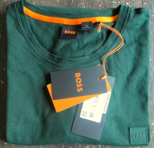 BOSS Men's Green Cotton Logo Crew Neck Short Sleeve Tee Shirt XL0