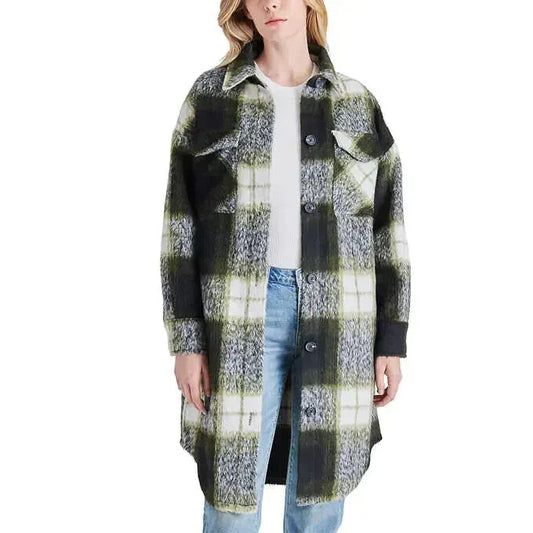 Steve Madden Women's Long Button Up Front Pocket Shirt Jacket0