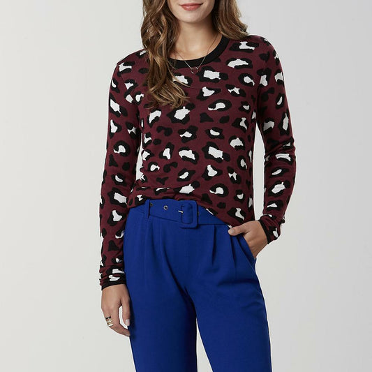 Women Jacquard Sweater pullover Leopard size small S0