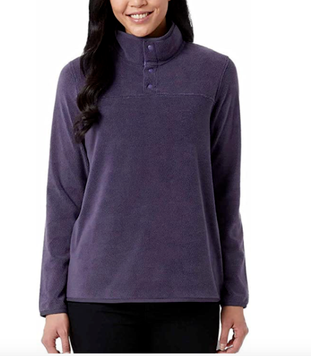 32 Degrees Women Snap Arctic Fleece Pullover Gray Navy L0