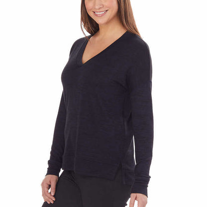New Women Kirkland Signature Ladies Long Sleeve V Neck Top Small Navy Marled S1