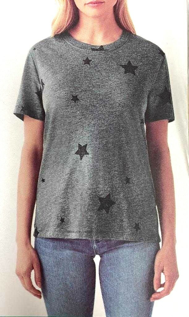 New Splendid Women Short Sleeve T-Shirt Charcoal Star Large L0
