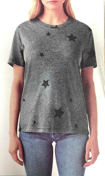 New Splendid Women Short Sleeve T-Shirt Charcoal Star Large L0