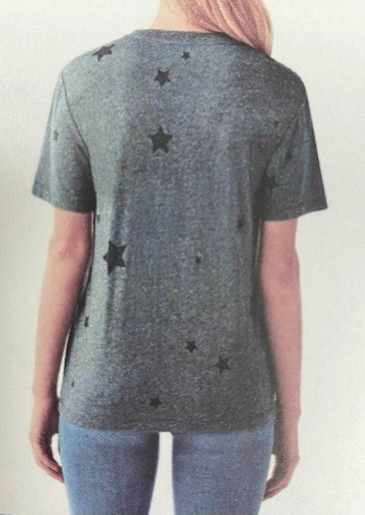 New Splendid Women Short Sleeve T-Shirt Charcoal Star Large L1