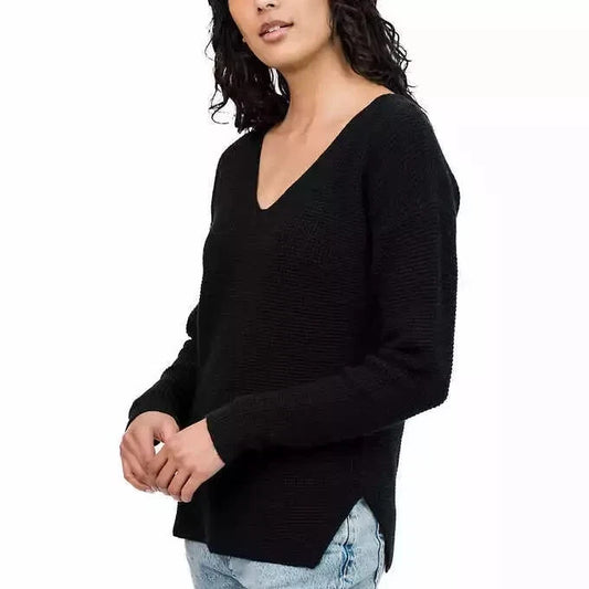 Kersh Womens V-Neck Long Sleeve Merino Wool Blend Pullover Sweater Black J40
