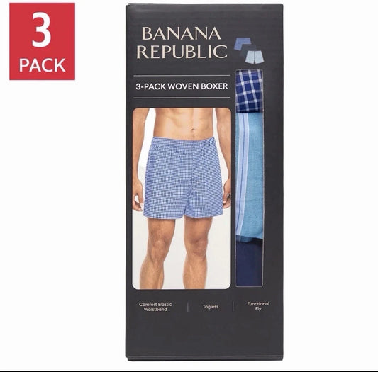 Banana Republic Men's 3 Pack 100% Cotton Woven Boxer Underwear0