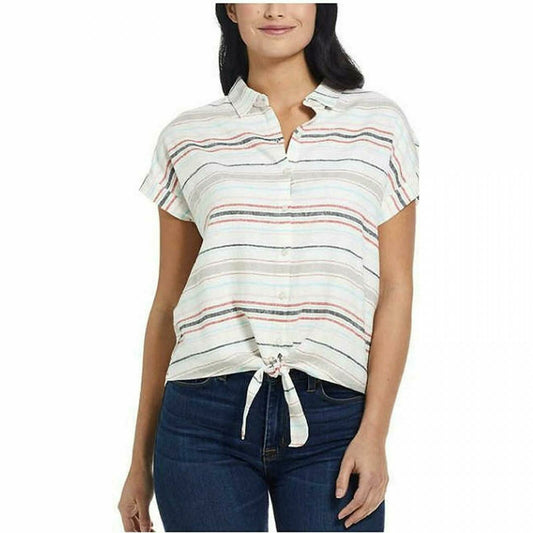 New Women Weatherproof Vintage Rio Red Washable Linen Top Shirt XXL 2XL0