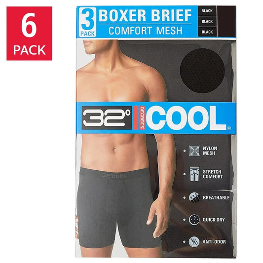 32 Degrees Cool Men's Comfort Mesh Boxer Brief 6-pack Black S to XXL Quick Dry0