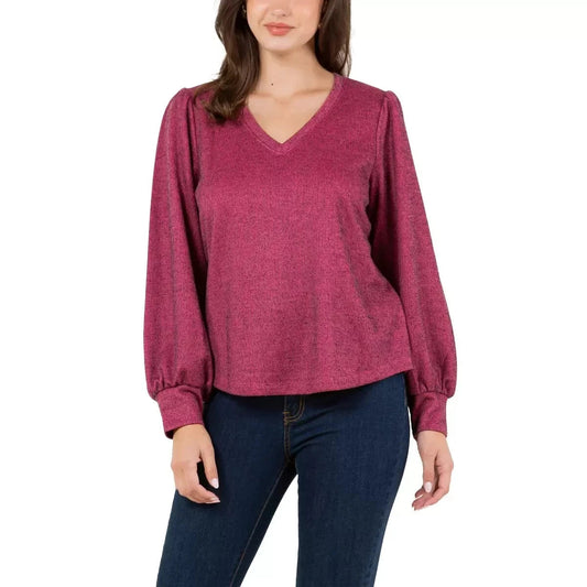 Fever Women's Long Sleeve V-Neck Relaxed Fit Top0