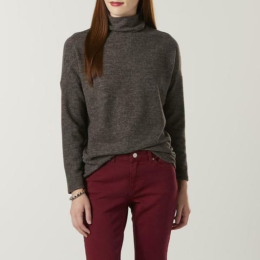 Women Brushed Turtleneck S pullover sweater funnel Coal Mine Heather Small0
